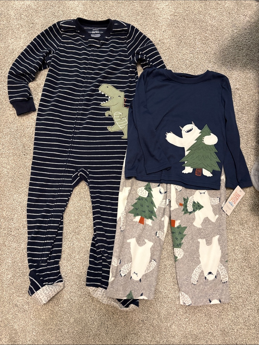 Carter's Navy Striped Dino Footie & yeti two piece set new 3T